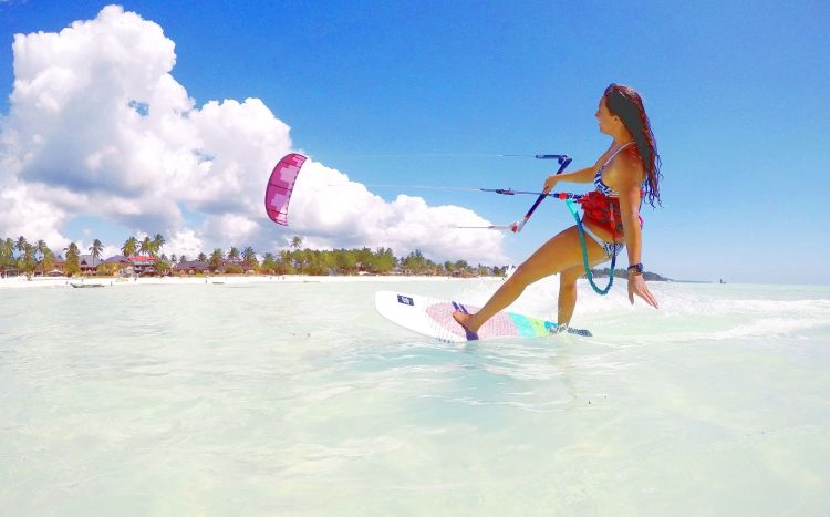 Kite surfing on Paje Beach in Zanzibar